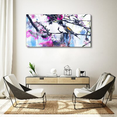 Tableau imprimé sur toile Un oiseau coloré sur un fond de fleurs