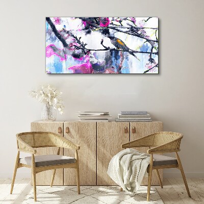 Tableau imprimé sur toile Un oiseau coloré sur un fond de fleurs