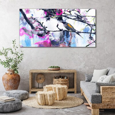 Tableau imprimé sur toile Un oiseau coloré sur un fond de fleurs