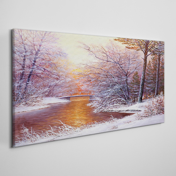 Tableau toile imprimée Paysage d'hiver avec une rivière