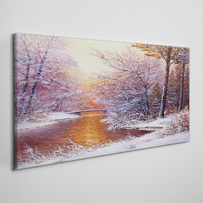 Tableau toile imprimée Paysage d'hiver avec une rivière