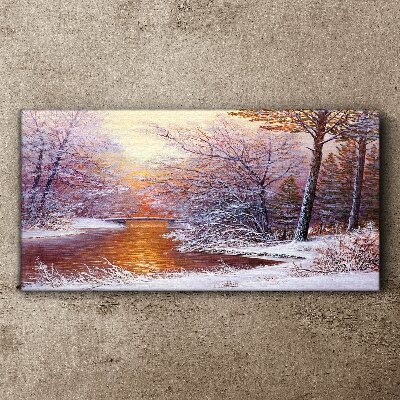 Tableau toile imprimée Paysage d'hiver avec une rivière
