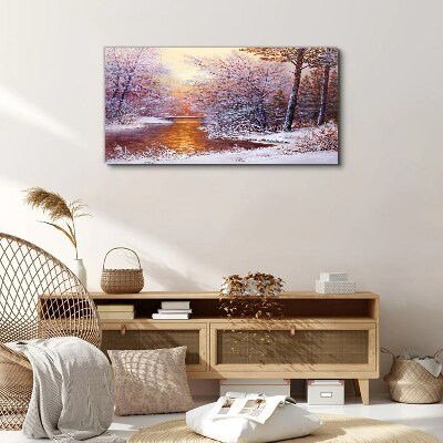 Tableau toile imprimée Paysage d'hiver avec une rivière