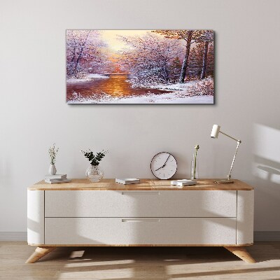Tableau toile imprimée Paysage d'hiver avec une rivière