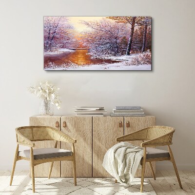 Tableau toile imprimée Paysage d'hiver avec une rivière