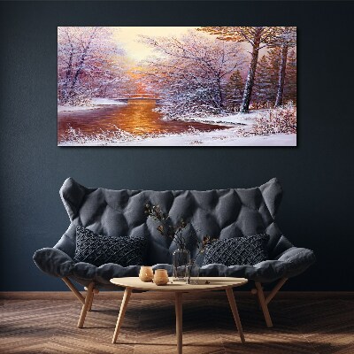 Tableau toile imprimée Paysage d'hiver avec une rivière