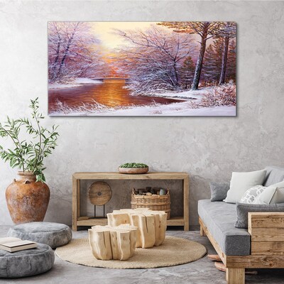 Tableau toile imprimée Paysage d'hiver avec une rivière