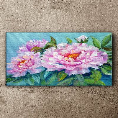 Tableau imprimé sur toile Pivoines roses sur fond bleu