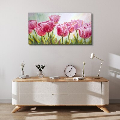 Tableau sur toile Tulipes roses dans la splendeur printanière
