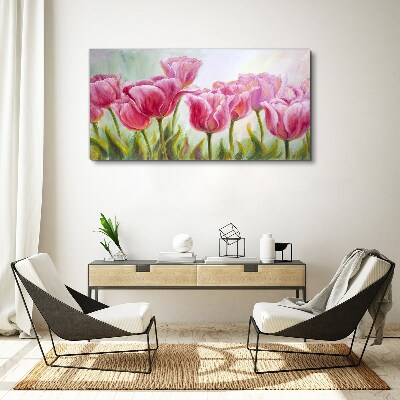 Tableau sur toile Tulipes roses dans la splendeur printanière