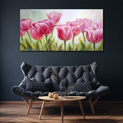 Tableau sur toile Tulipes roses dans la splendeur printanière
