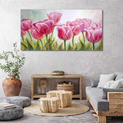 Tableau sur toile Tulipes roses dans la splendeur printanière