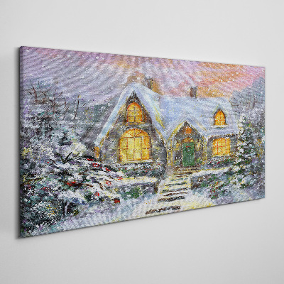 Tableau sur toile Paysage d'hiver avec une maison dans la forêt