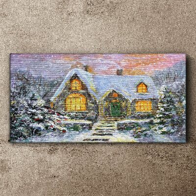 Tableau sur toile Paysage d'hiver avec une maison dans la forêt