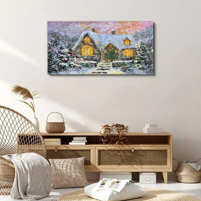 Tableau sur toile Paysage d'hiver avec une maison dans la forêt