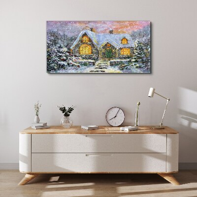 Tableau sur toile Paysage d'hiver avec une maison dans la forêt