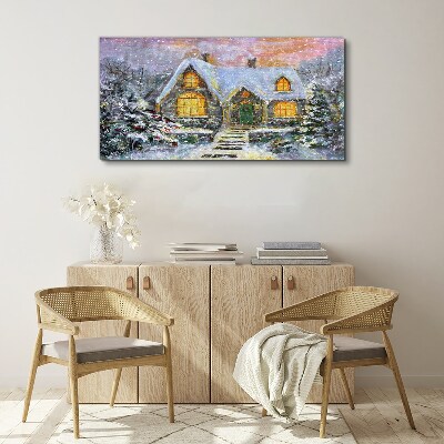 Tableau sur toile Paysage d'hiver avec une maison dans la forêt