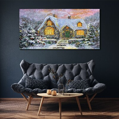 Tableau sur toile Paysage d'hiver avec une maison dans la forêt