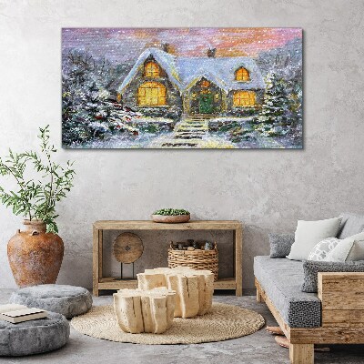 Tableau sur toile Paysage d'hiver avec une maison dans la forêt