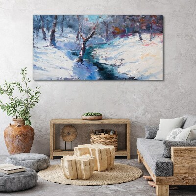 Tableau toile imprimée Paysage d'hiver avec une rivière