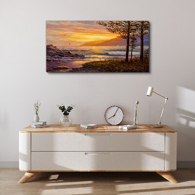 Tableau imprimé sur toile Coucher de soleil sur le bord de mer