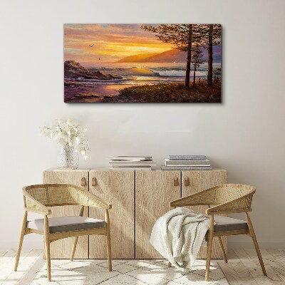 Tableau imprimé sur toile Coucher de soleil sur le bord de mer