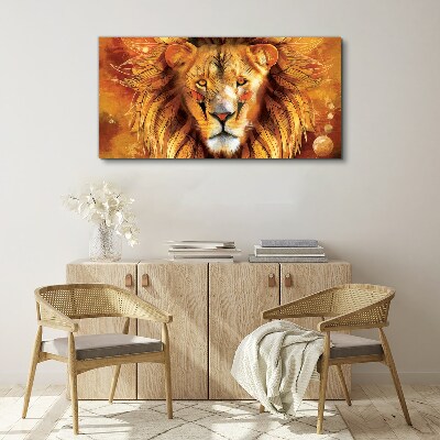 Tableau toile imprimée Lion en majesté dorée