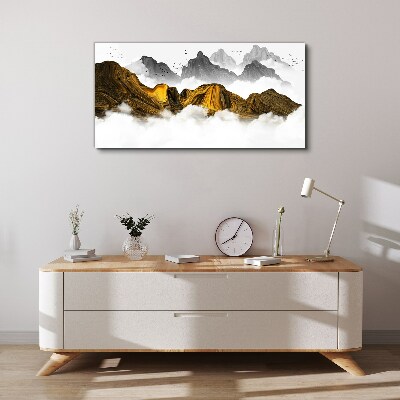 Tableau imprimé sur toile Des montagnes dorées dans les nuages