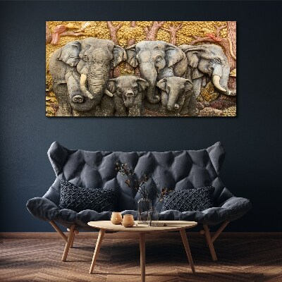 Tableau toile imprimée Une famille d'éléphants dans un paysage forestier