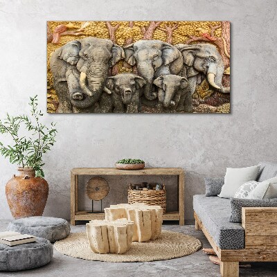 Tableau toile imprimée Une famille d'éléphants dans un paysage forestier