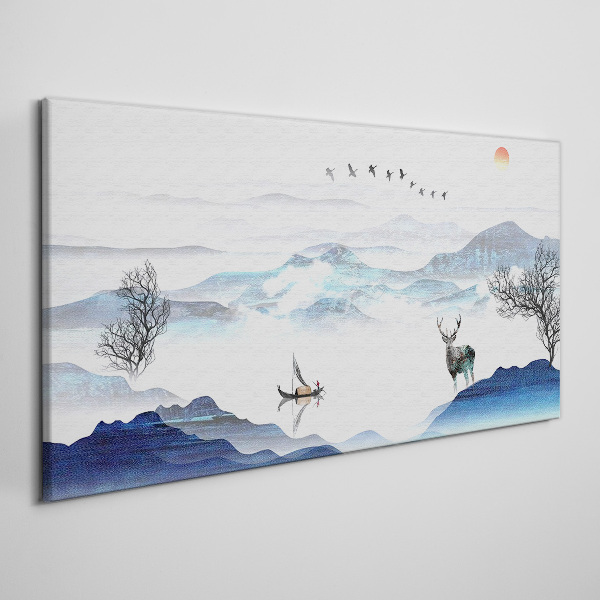 Tableau imprimé sur toile Un paysage de montagne paisible avec un cerf