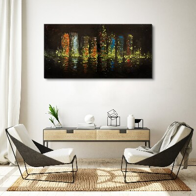 Tableau toile imprimée La ville la nuit à la lueur des lumières