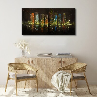 Tableau toile imprimée La ville la nuit à la lueur des lumières