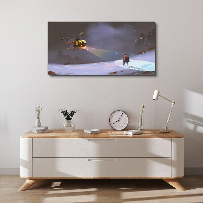 Tableau sur toile Hélicoptère dans un paysage de montagne