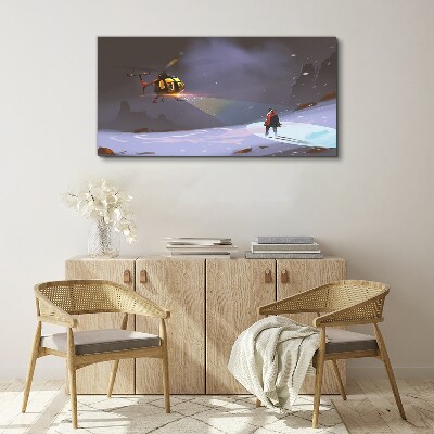 Tableau sur toile Hélicoptère dans un paysage de montagne