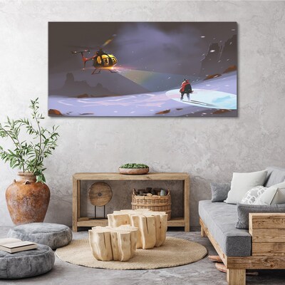 Tableau sur toile Hélicoptère dans un paysage de montagne