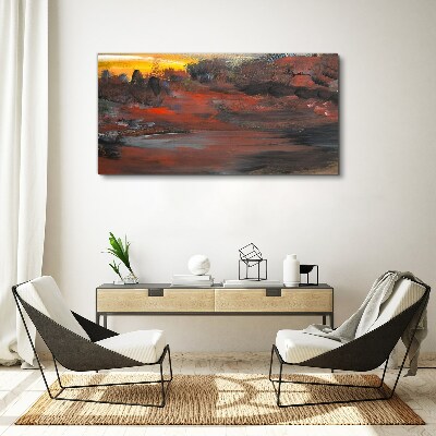 Tableau sur toile Coucher de soleil sur un paysage volcanique