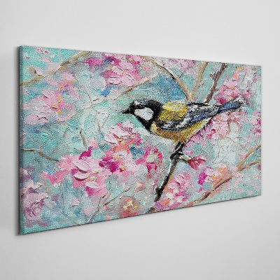 Tableau imprimé sur toile Chant d'oiseau printanier sur une branche