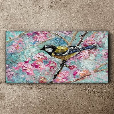 Tableau imprimé sur toile Chant d'oiseau printanier sur une branche