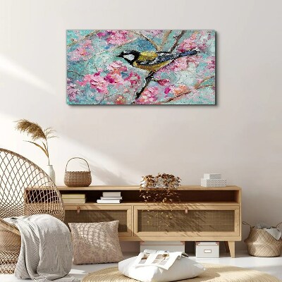 Tableau imprimé sur toile Chant d'oiseau printanier sur une branche