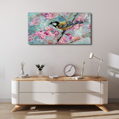 Tableau imprimé sur toile Chant d'oiseau printanier sur une branche