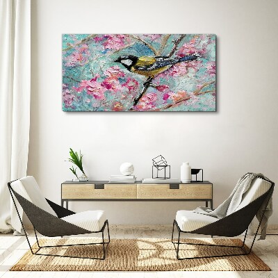 Tableau imprimé sur toile Chant d'oiseau printanier sur une branche
