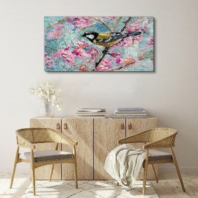 Tableau imprimé sur toile Chant d'oiseau printanier sur une branche