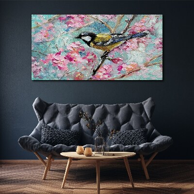 Tableau imprimé sur toile Chant d'oiseau printanier sur une branche