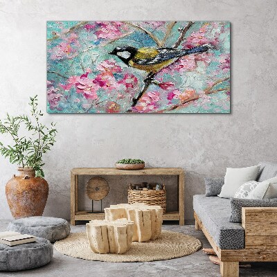 Tableau imprimé sur toile Chant d'oiseau printanier sur une branche