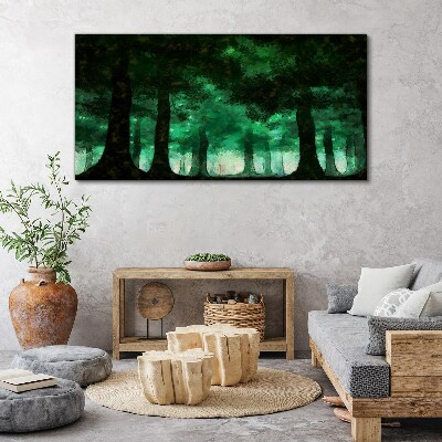 Tableau toile imprimée Forêt verte dans la lumière brumeuse