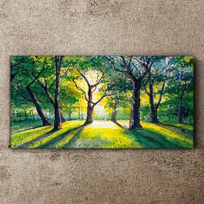 Tableau sur toile Rayons dorés dans le bosquet de la forêt