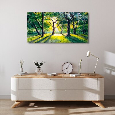 Tableau sur toile Rayons dorés dans le bosquet de la forêt