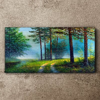 Tableau toile imprimée Chemin forestier dans le brouillard matinal