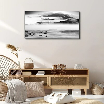 Tableau toile imprimée Panorama de montagne brumeux